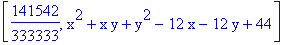 [141542/333333, x^2+x*y+y^2-12*x-12*y+44]
